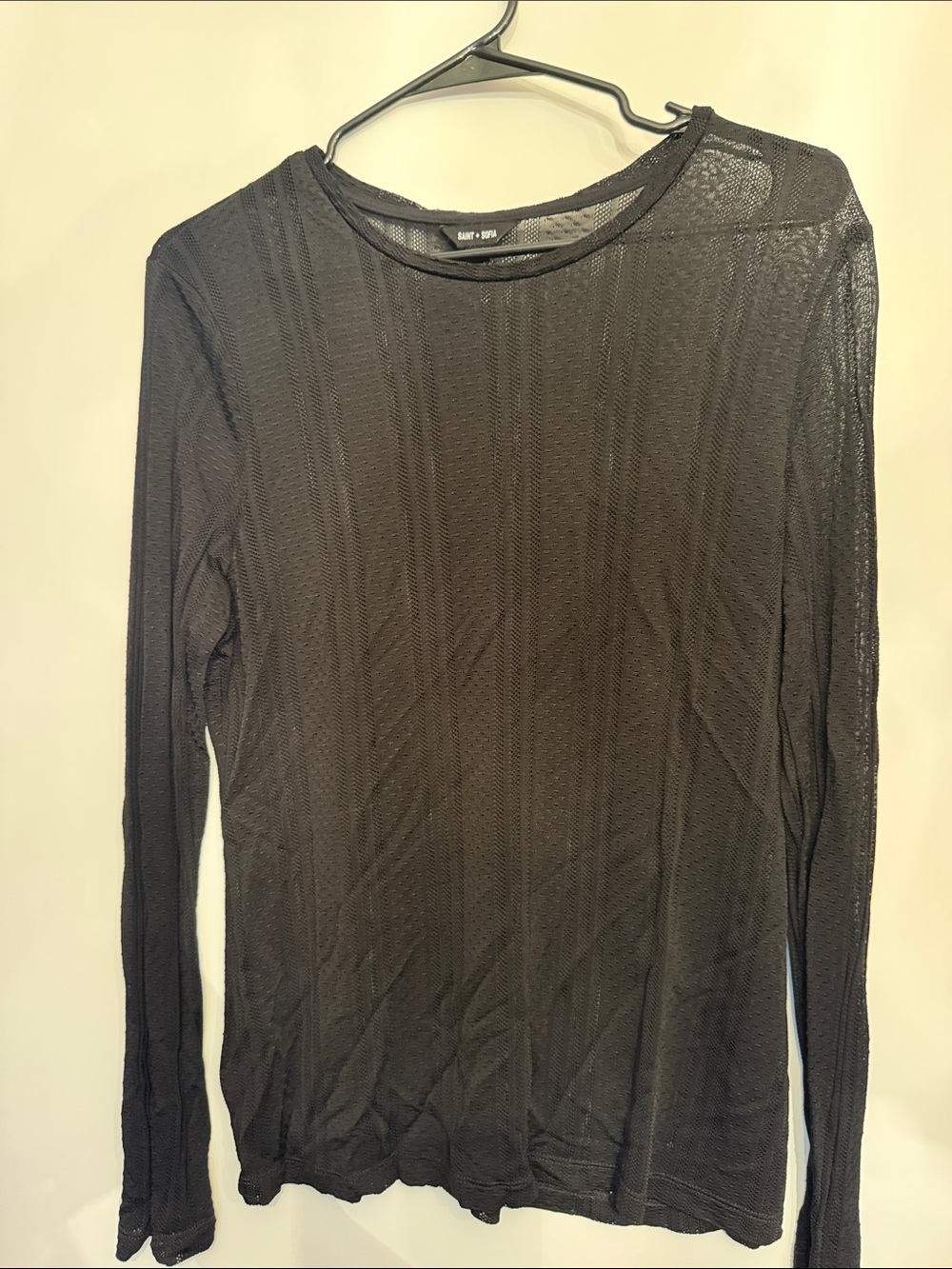 Saint + Sofia Black Sheer Long-Sleeve Crew Top